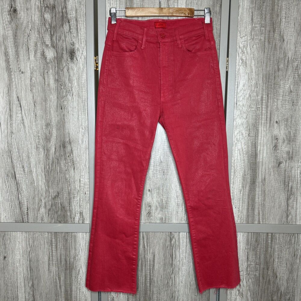 Mother Jeans The Hustler Fray Shimmer Never a Dull Moment Red Size 27